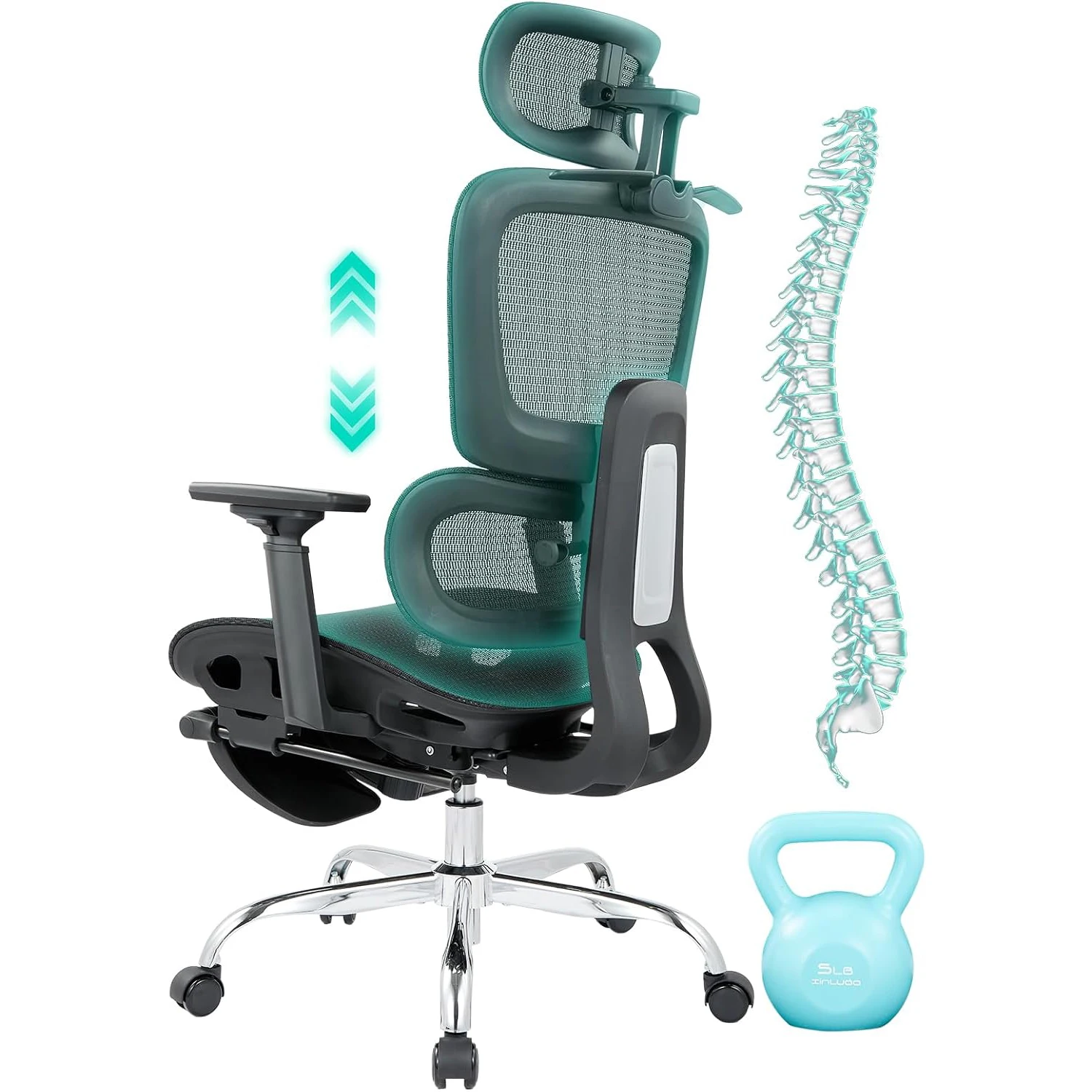 Silla de Oficina Ergonómica con Asiento Hueco, Malla Transpirable, Altura Ajustable y Soporte Lumbar, Silla Giratoria Cómoda para Trabajo