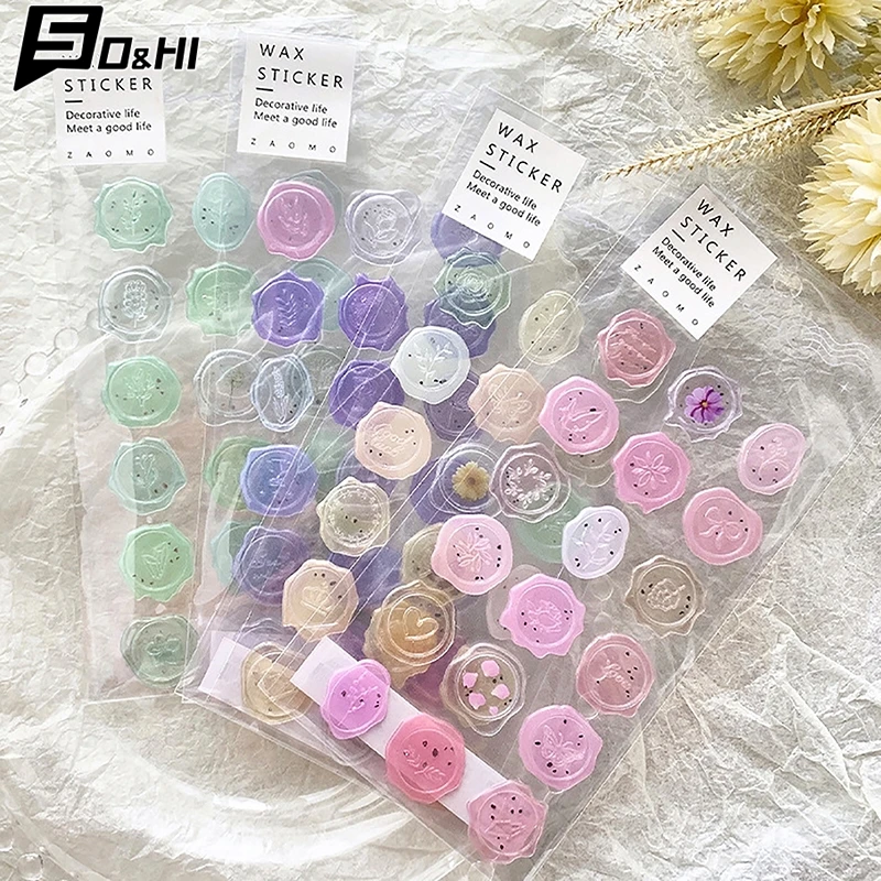 18Pcs Candy Color Vintage Wax Seal Stamp Stickers Diy Scrapbooking Planner Decorations Stationery Envelope Sealing Tags