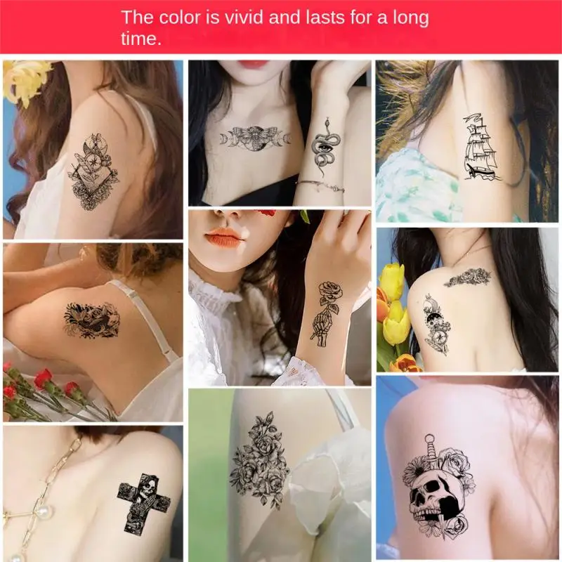 2/3/4PCS Semi Permanent Tattoo Stickers Vivid Colors Water Proofing Large Black Flower Water Transfer Tattood Girl