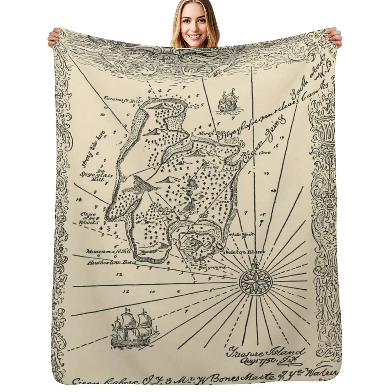 Vintage Treasure Island Pirate Map (1915) Throw Blanket Thermal Plaid Hairys Extra Large Throw Kid'S Heavy Blankets