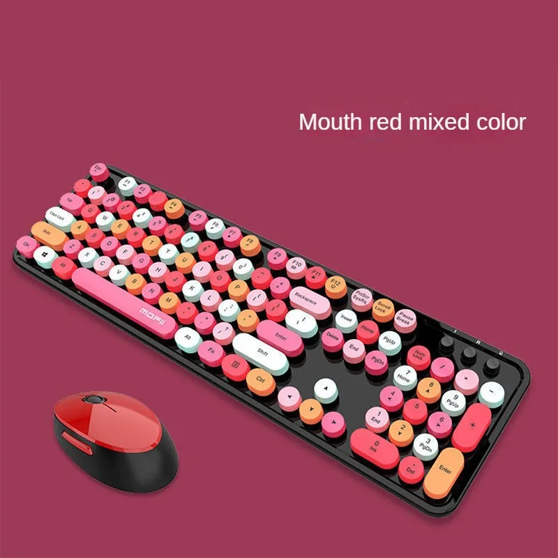 

New fashion wireless keyboard and mouse stunning color mouth red girls punk keyboard and mouse gift office set