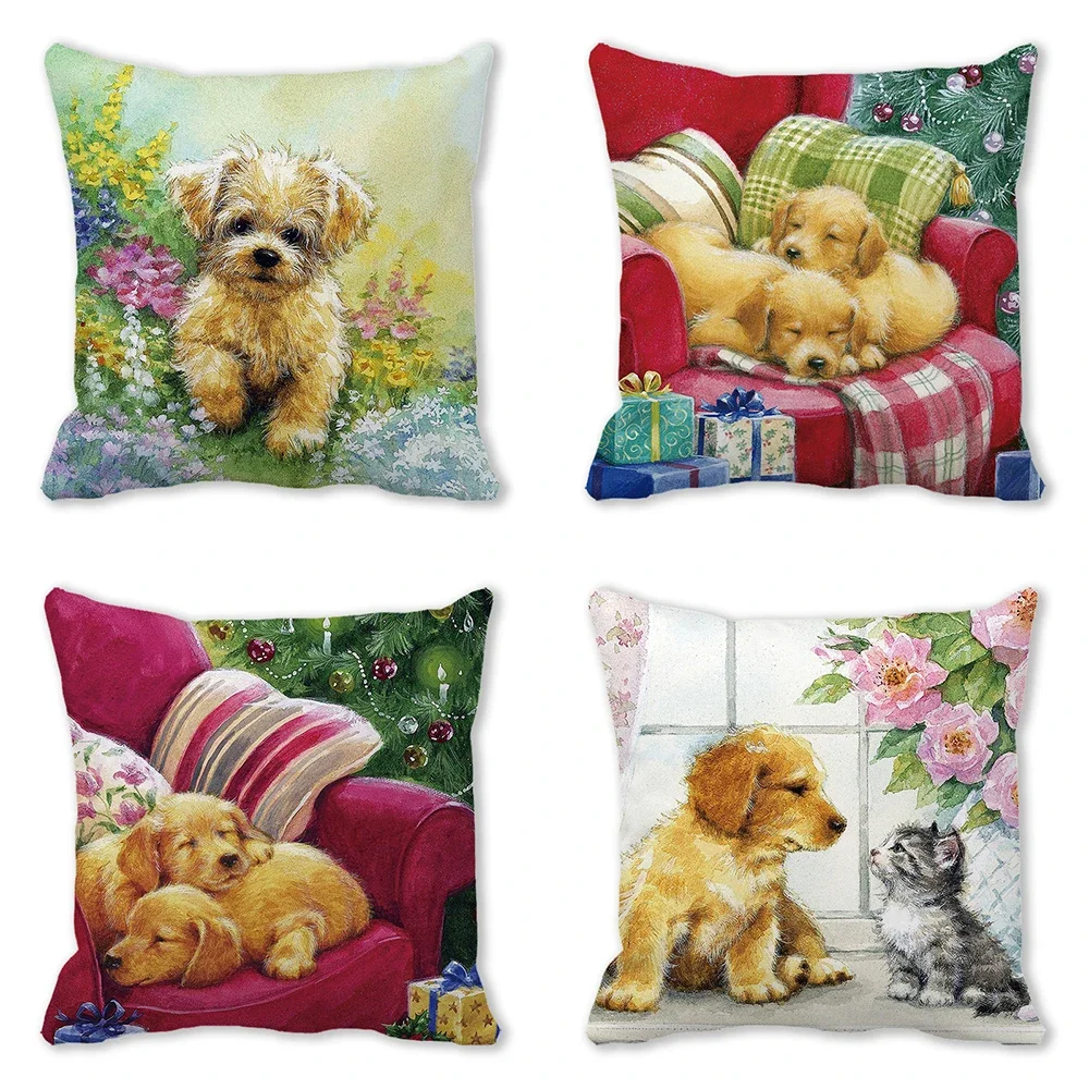 Christmas Cat and Dog 2024 New Year Decoration Cushion Pillowcase Snowman Home Gift