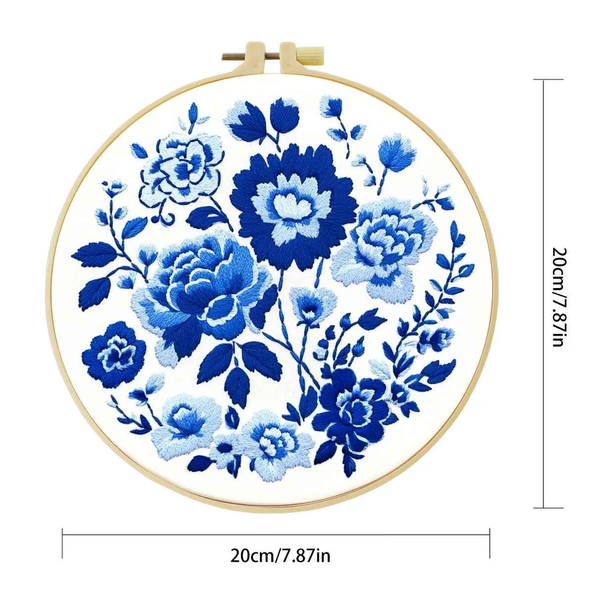1 Stück 20X20CM/15X15CM 7,87/6,3 Zoll Blaue Blumen Taschen-Stickerei Starter-Kit DIY-Set Nähkunst-Set für Anfänger Heimdekoration – Detail 4