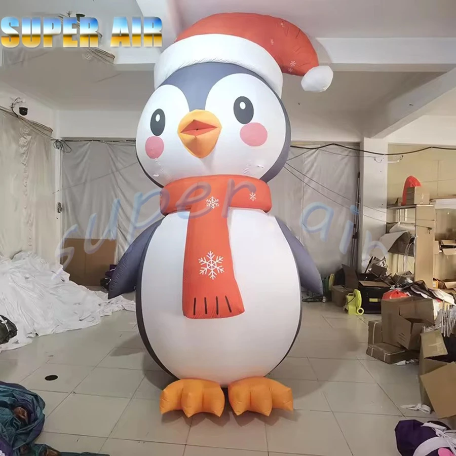 Pinguino natalizio gonfiabile gigante dal design speciale natalizio con cappello per la decorazione della festa