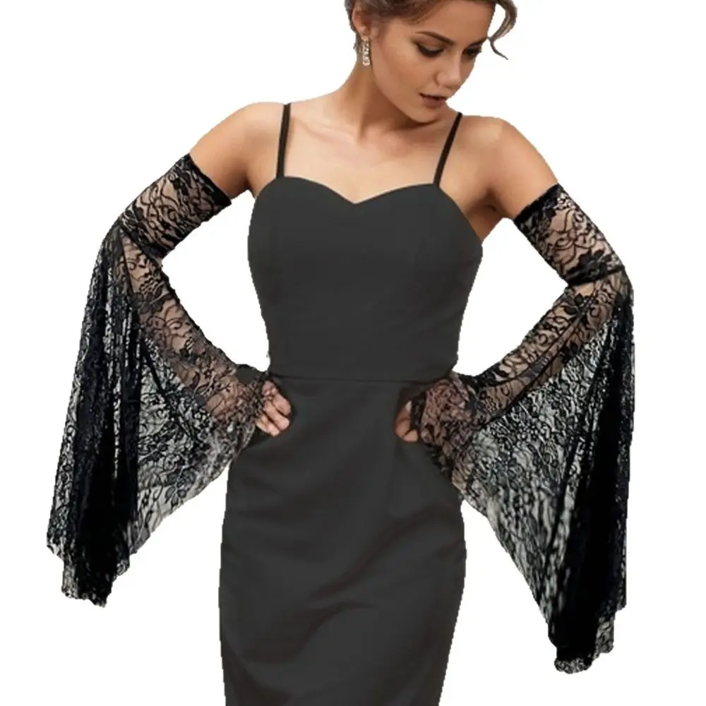 Elegant Long Tulle Sleeves Flower Embroidery Arm Decor Lace Arm Sleeves Sunscreen Breathable Bride Detachable Sleeves
