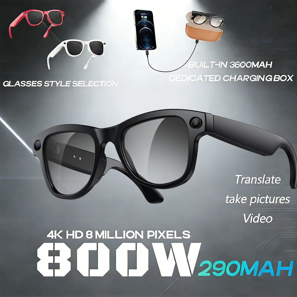 

Умные очки 2026 4K HD с ИИ, камерой 800 МП, Bluetooth-звонками, аккумулятором 290 мАч, 32 ГБ памяти, голосовым помощником и управлением (модель 2025)