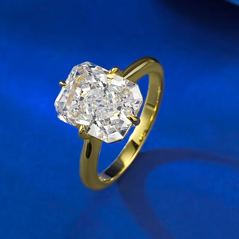 14K Gold Radiant Cut Lab Diamond Ring 100% Real 925 Sterling Silver Party Wedding Band Rings for Women Bridal Engagement Jewelry