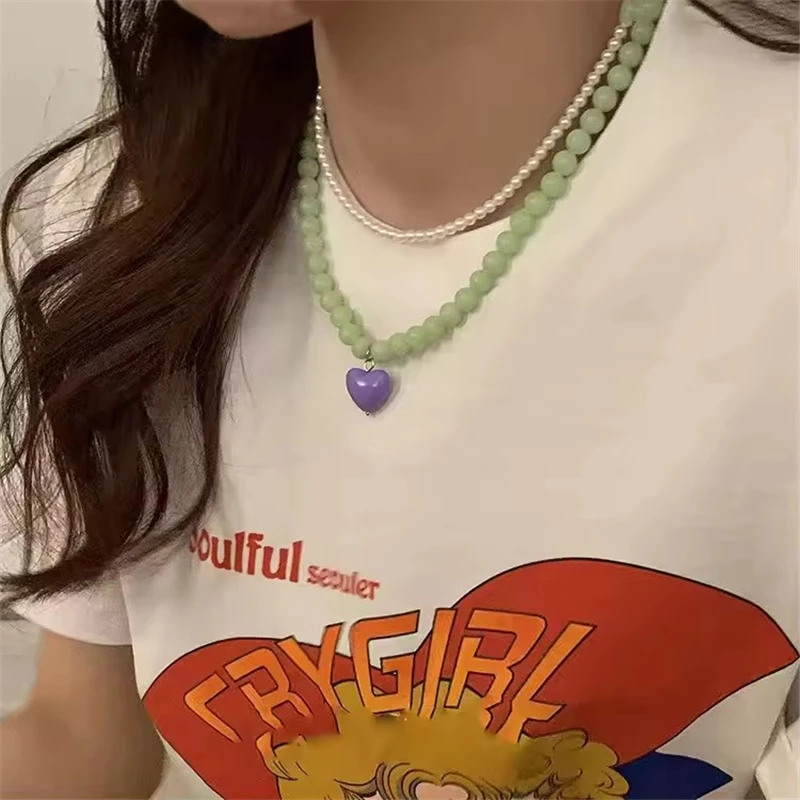 2025 جديد اللون مطرز سلسلة الراتنج القلب قلادة قلادة للنساء الفتيات العصرية سلسلة الترقوة حساسة مجوهرات هدية