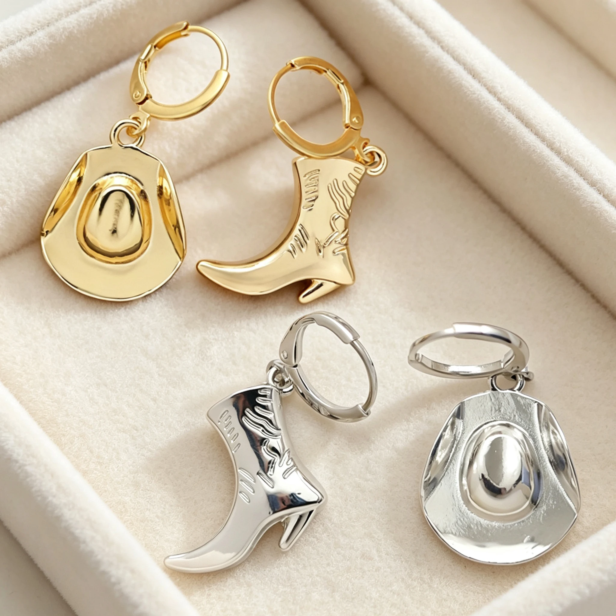 Fashion Creative Cowboy Hat Boots Hoop Earrings Women's Piercing Western Cowgirl Earrings Jewelry Punk Personality Accessories