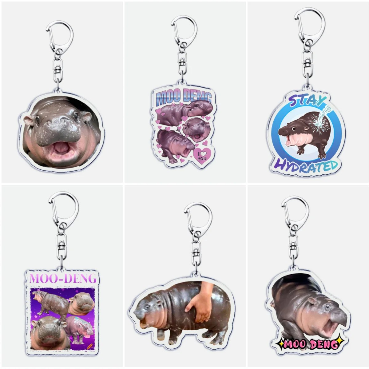 Animal Cartoon Baby Hippo Moo Doong Key Chains Two-sided Keychain Moo Deng Acrylic Pendant Keyring Birthday Gift