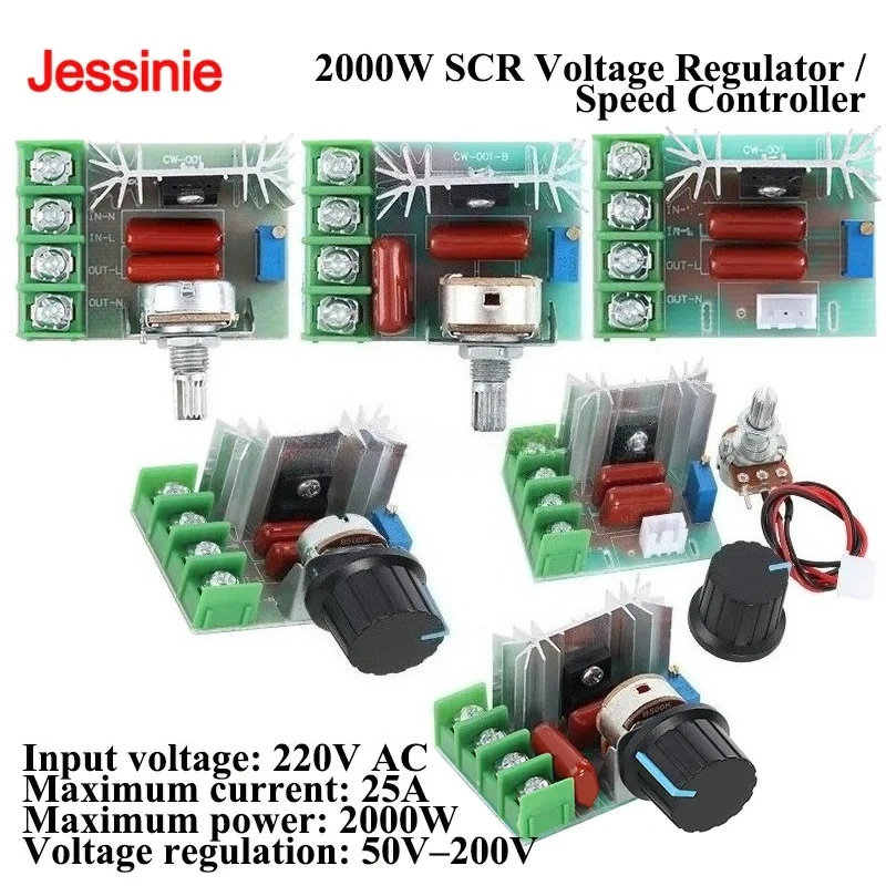 2000W AC 220V High-Power SCR Voltage Regulator Dimming Light Dimmer Motor Speed Controller Thermostat Electronic Module 25A