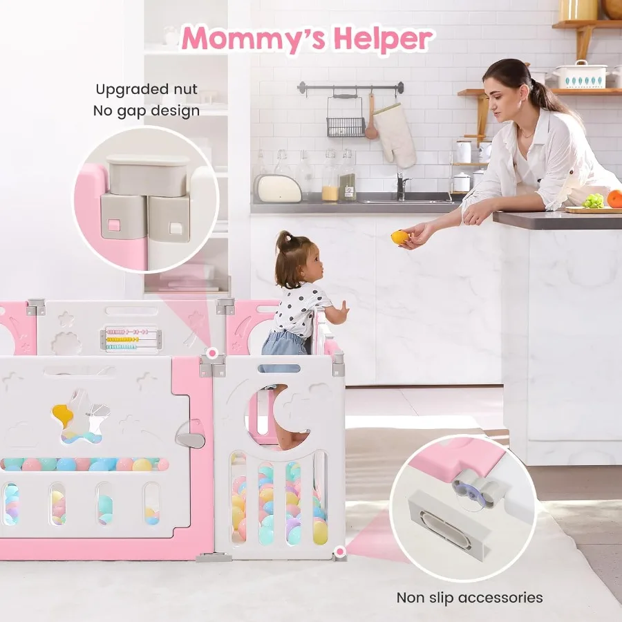 روضة أطفال للأطفال الرضع والأطفال الصغار 14 لوحة روضة قابلة للطي قابلة للتعديل منطقة لعب محمولة داخلية/خارجية نشطة #4