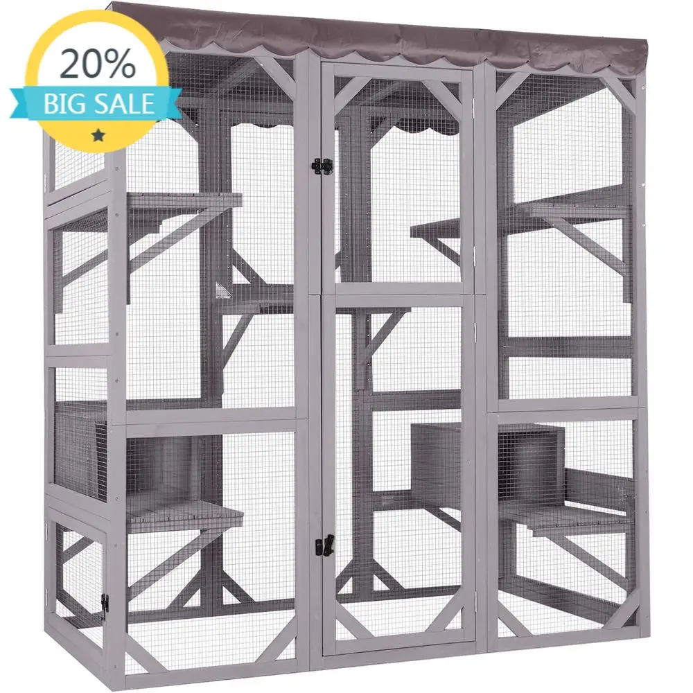 

Большой уличный вольер для нескольких кошек с прозрачным входом и тентом, 70