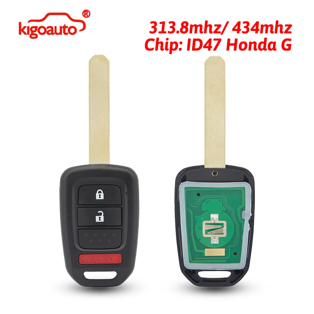 

kigoauto Remote head key313.8mhz /434mhz HITAG3 ID47 Honda G chip 3 button for Honda Accord Civic CRV 2013-2019 FCC MLBHLIK6-1T