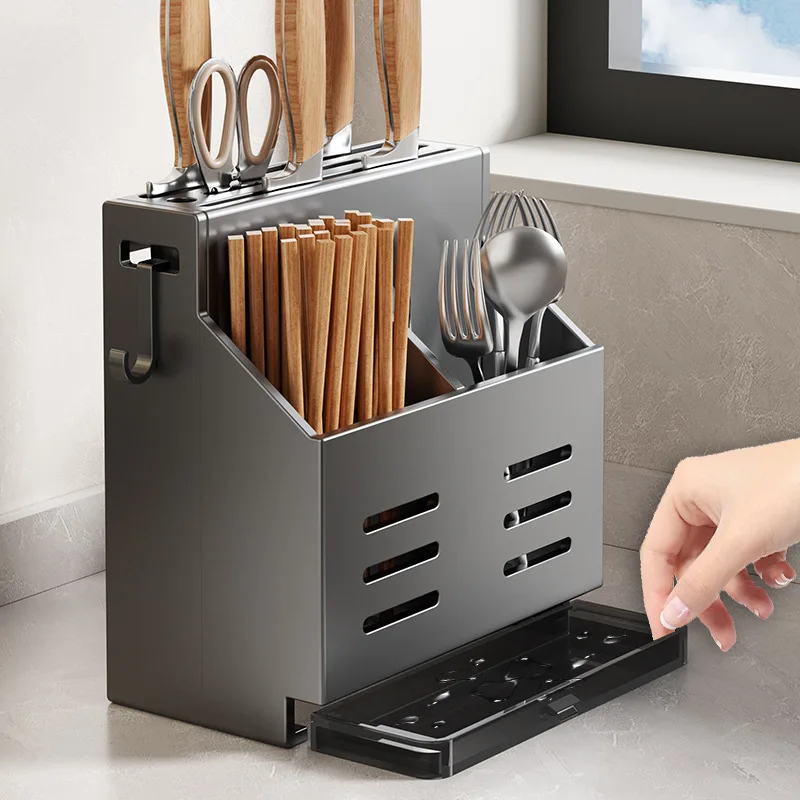 

Настенный держатель для кухонных принадлежностей из нержавеющей стали с отсеком для ножей, органайзер для палочек и столовых приборов без сверления для дома