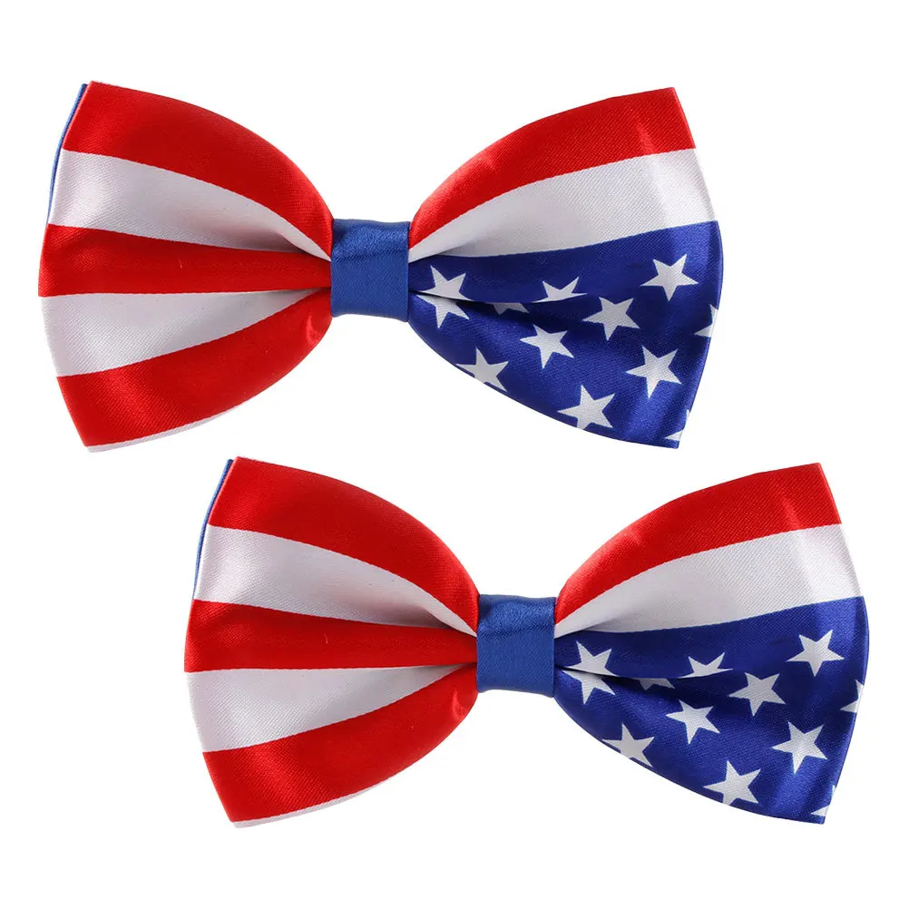 

2pcs Decorative Bow Tie Men Suit Neckwear American Flag Pattern Durable Polyester Party Costume Accessory For Events Parades