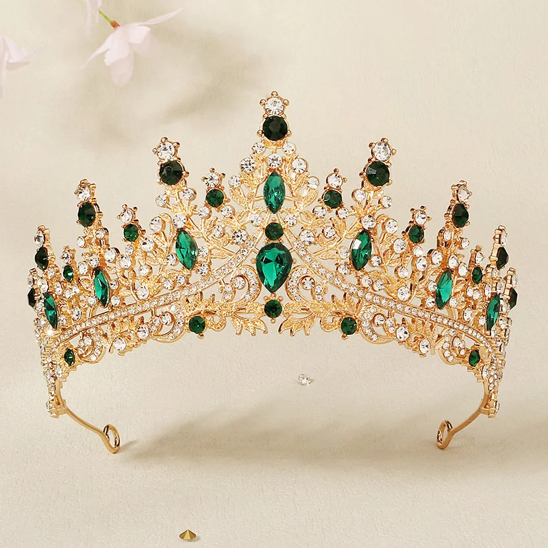 Green Wedding Bridal Pageant Crystal Rhinestone Tiaras Crown  Ladies Party Luxury Princess Women Headpiece Hair Accessorie image 5