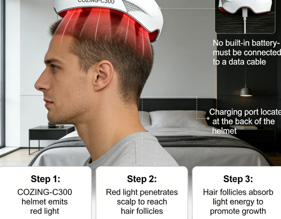 COZING C300 Clinical Red Light Hair Regrowth Helmet | Drug-Free Hair Loss Solution for Men & Women