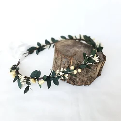 Handmade Eucalyptus Baby's Breath Bride Crown Woodland wedding Gypsophila Dried Flower Crown Bridesmaid Flower Girl Decoration