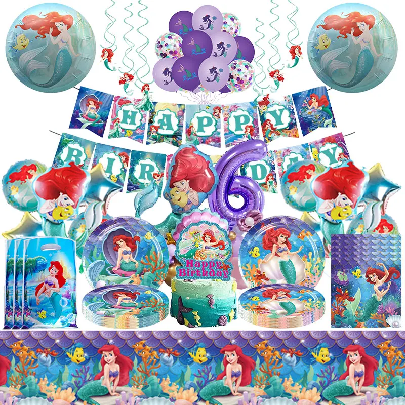 La petite sirène décoration d'anniversaire décorations de fête thème fond ballon bannière carte d'invitation nappe accessoires