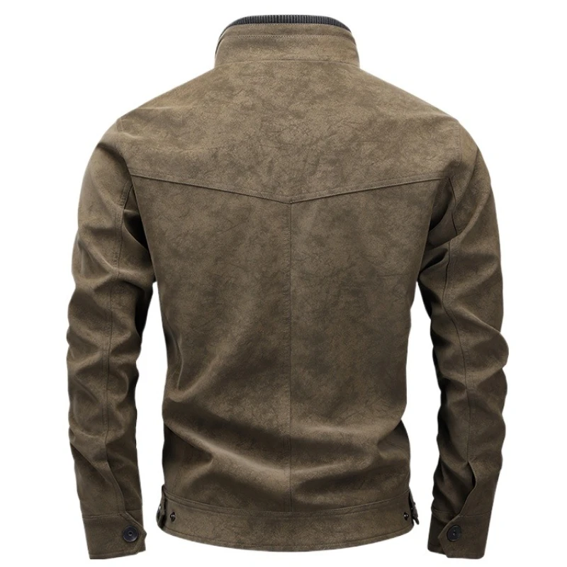 Vintage Stand‑Collar Zip‑Up Jacket Multi‑Zipper Pockets Buckle Decor Outerwear Casual Slim‑Fit Coat for Daily Outdoor Commute