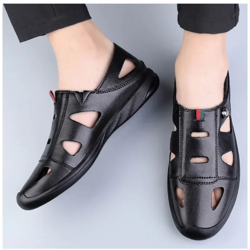 Hollow Leather Sandals for Men In 2024 Summer New Men\'s Casual Shoes with Small White Shoes and Holes for Casual Leather Shoes