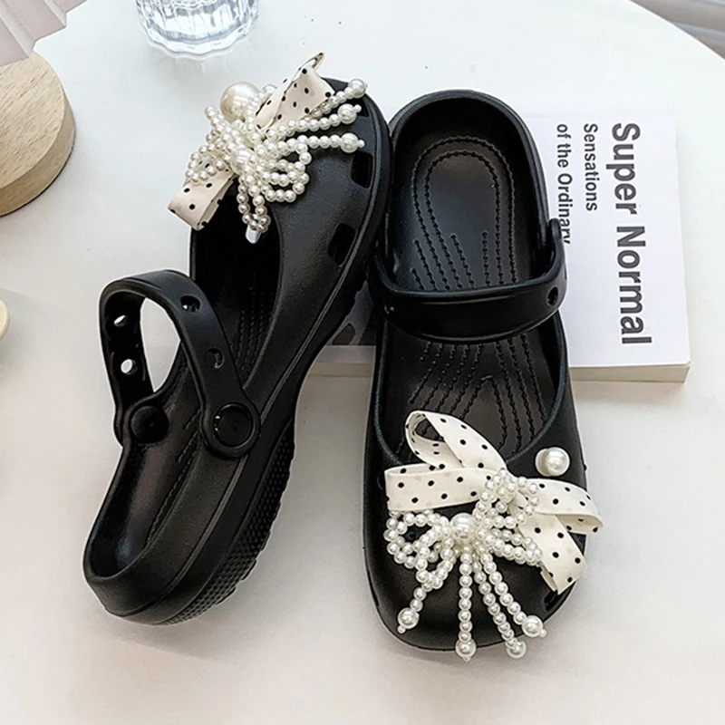 Sweet Ballet Style Pearls Bowknot Shoe Accessories Women 2026 New Diy Wave Point Bow Clogs Charms Sets Crystal Shoe Decorations