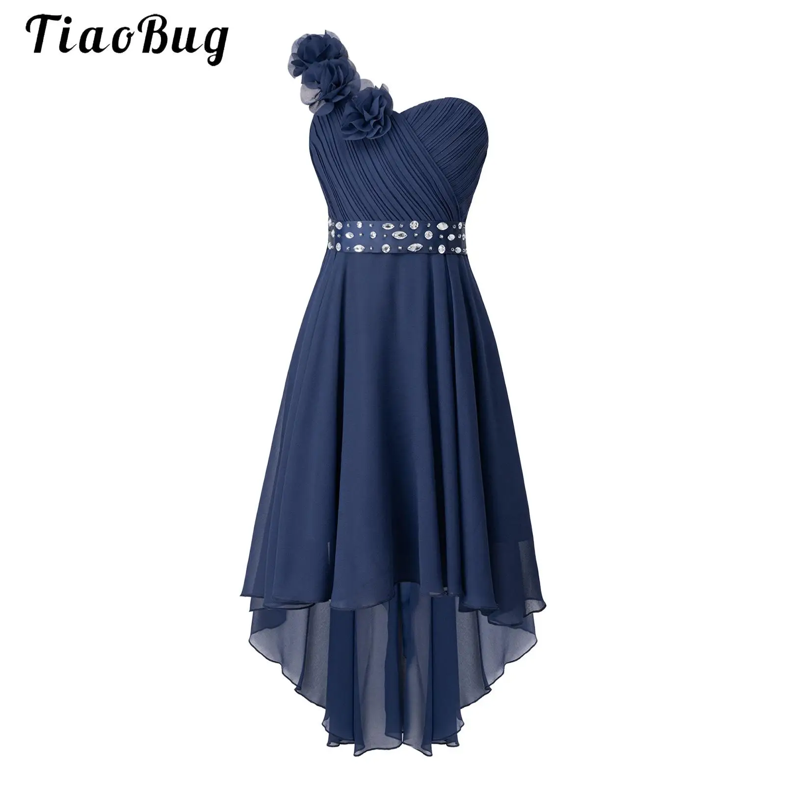 

One Shoulder Elegant Flower Girl Dresses For Wedding Guest Kids Bridesmaid With Flower Shoulder First Communion Princess Gown