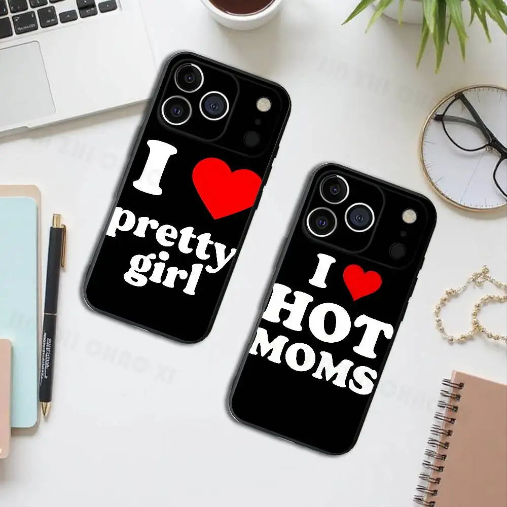 

Creative I Love Black Phone Case For IPhone 17 16 15 14 13 12 13 12 11 Pro Max Plus XS XR Silicone Soft Back Cover