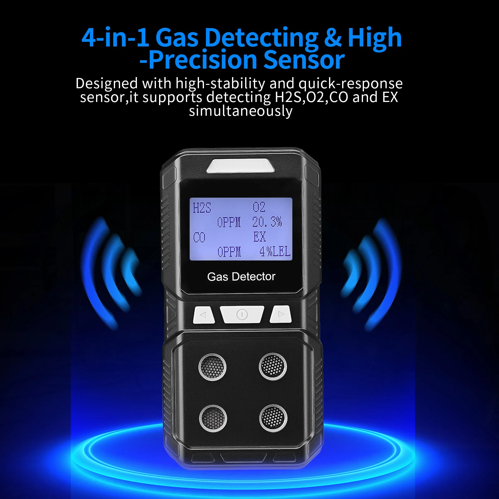 Portable 4 Gas Detector Rechargeable Multi Gas Monitor Air Quality Tester Analyzer High Precision EX O2 H2S CO 4 in 1 Gas Meter