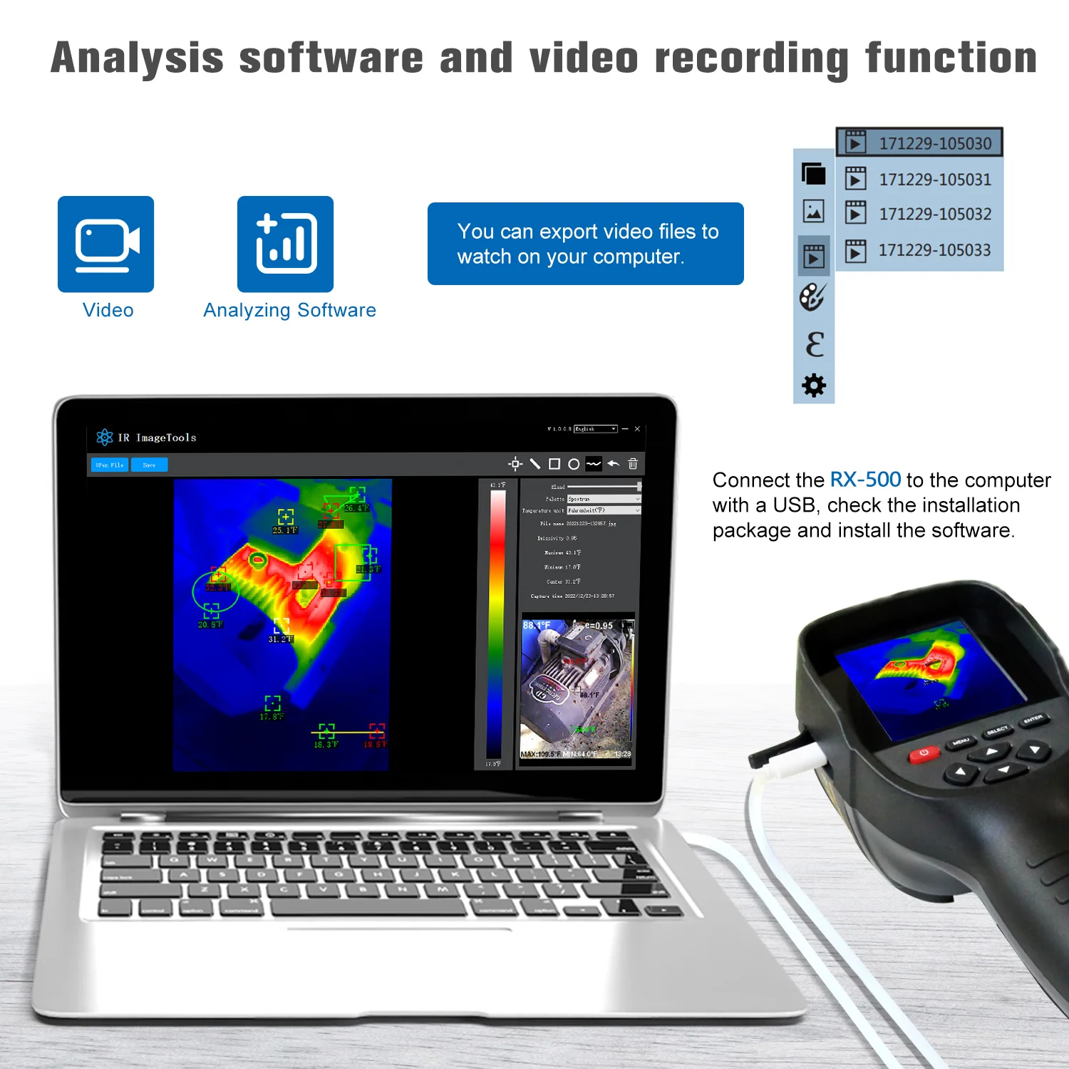 A-BF RX-500 Thermal Imager for Water Pipe Leak PCB Test Circuit Floor Heat Pipe Detect 256*192 Handheld Thermometer