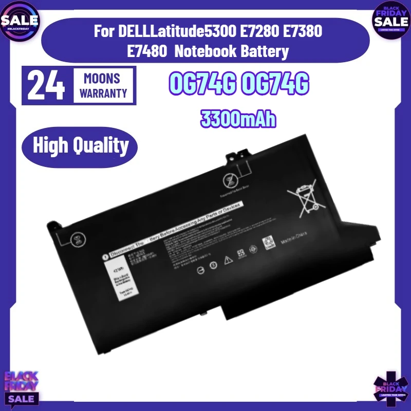 

11.4V 42Wh 0G74G Laptop Battery for DELLLatitude5300 E7280 E7380 E7480 0G74G OG74G Notebook Battery