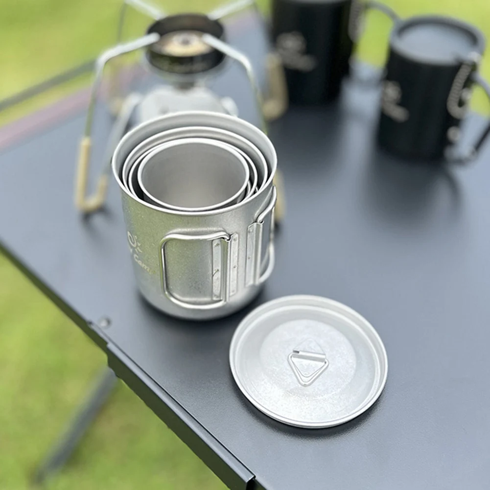 

4 шт. чашки для кемпинга, сверхлегкая портативная дорожная чашка, набор посуды из нержавеющей стали 304 для кемпинга, альпинизма