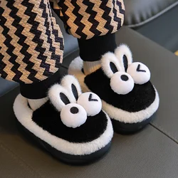 New Winter Warm Cute Cartoon Big Eyes Indoor Mule Soft Non-slip Kids Fluffy Slippers For Girls Boys Children Home Cotton Shoes