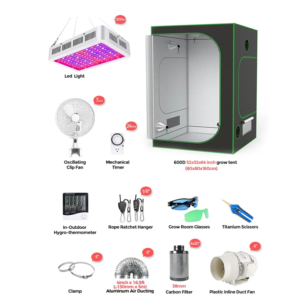 Professional Factory Customized 80x80x160cm Hydroponic Indoor Grow Tent Complete Kit For Plant