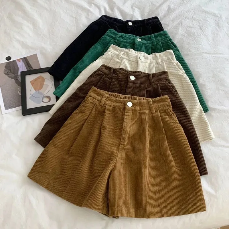 

Corduroy Retro Shorts Girls New Elastic High Waist Slim Casual Wide-leg Short Pants Latest Summer Trendy Comfortable Trousers