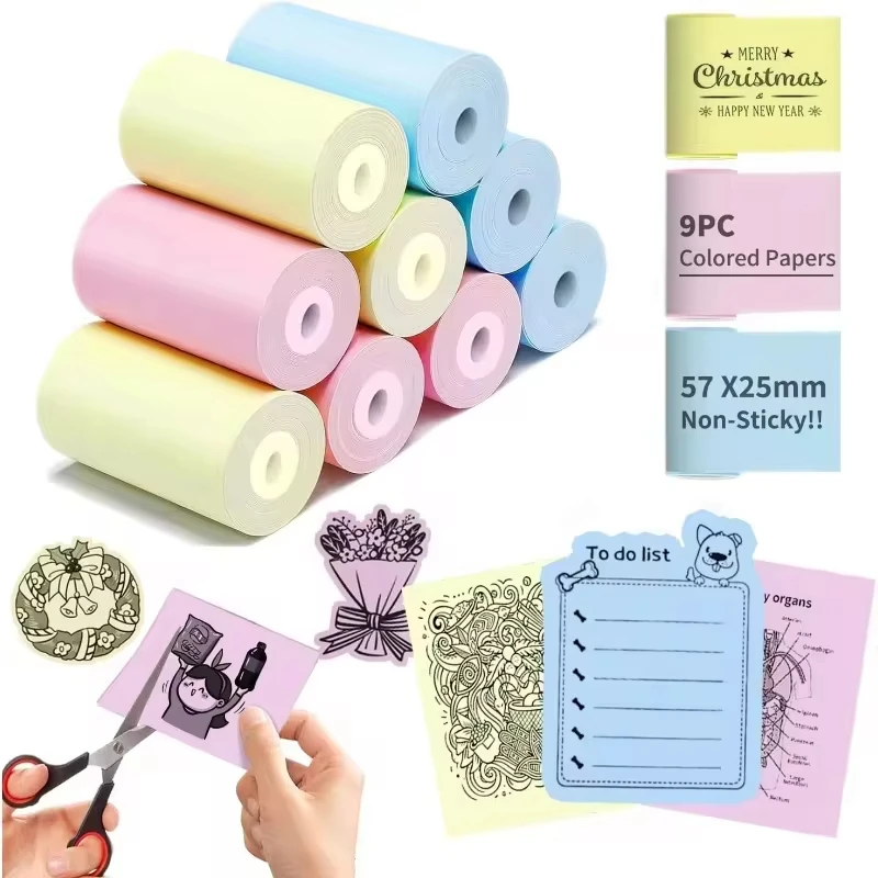 Thermal Printer Paper, 57x25mm Colorful Paper for Mini Sticker Portable Bluetooth Printer,3 Color Non-sticky Paper 2.2