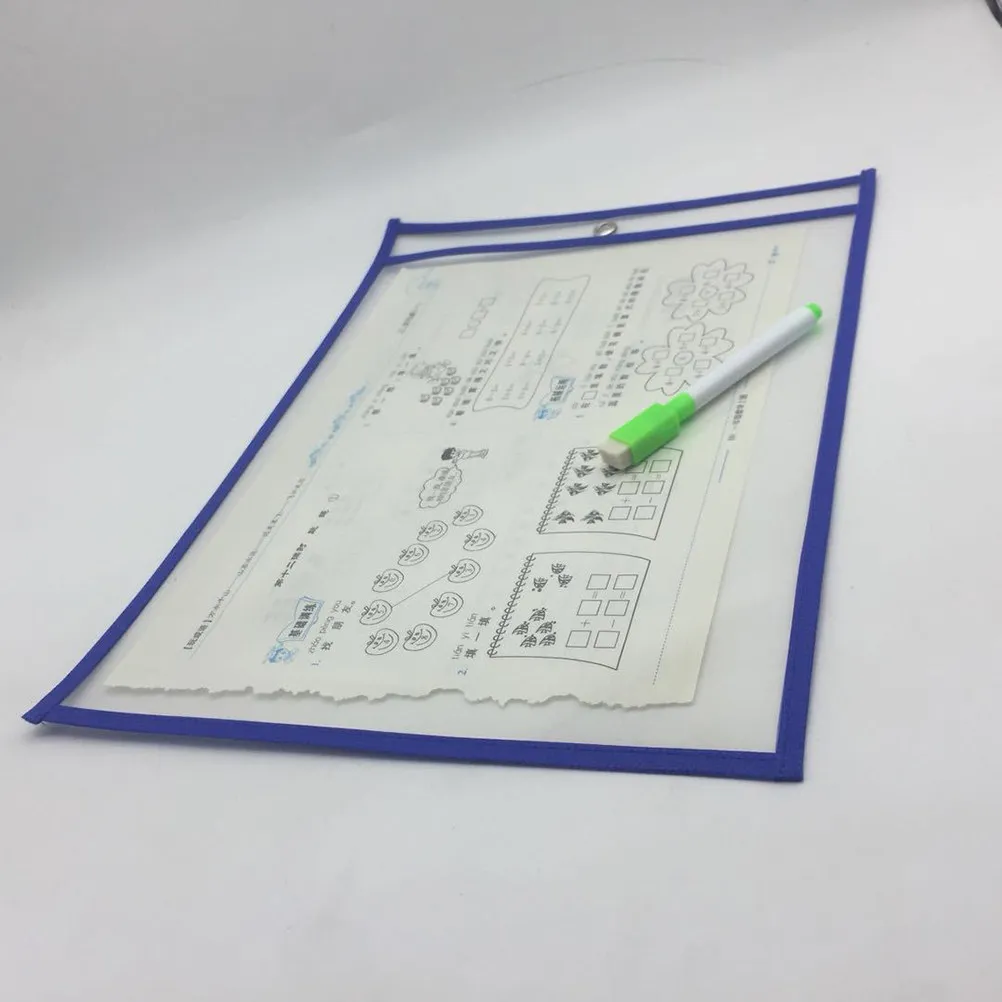 12 pochettes pour documents effaçables à sec, transparentes, en PVC, imperméables, réutilisables, faciles à nettoyer, robustes, idéales pour le bureau, l’école et les enfants.