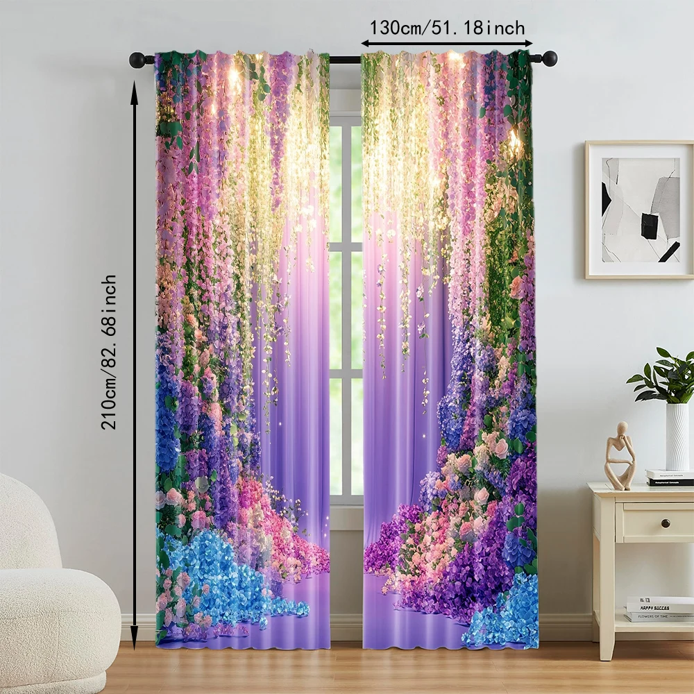 2 szt. Wielofunkcyjna marzycielska zasłona okienna Materiał poliestrowy Elegancki kwiatowy wzór Zasłony okienne Projekt do wystroju pokoju Estetyczny