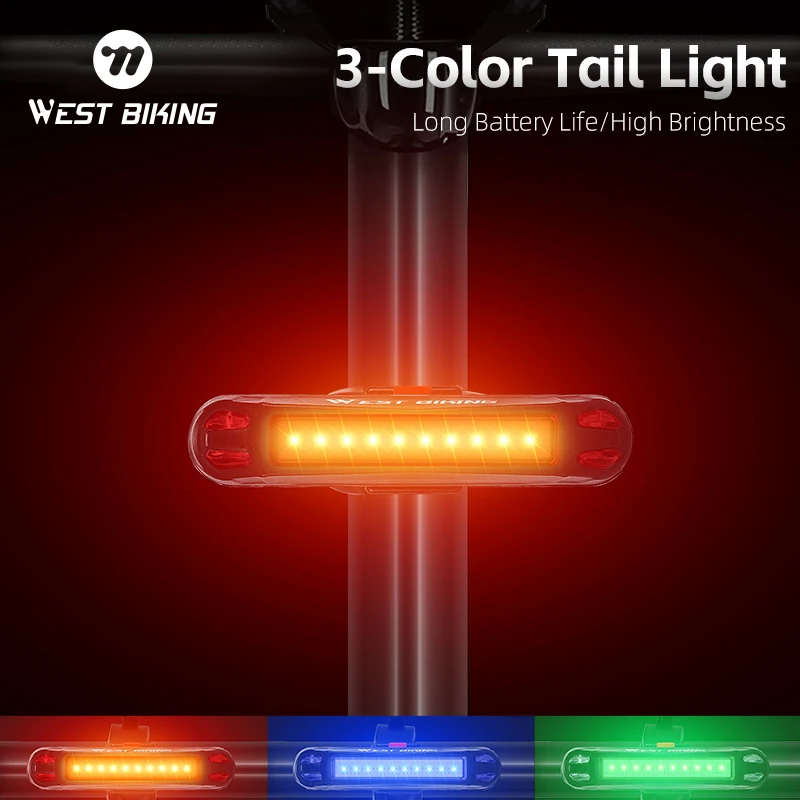 WEST BIKING Colorful Bicycle Rear Light Rechargeable Cycling LED Light Bar High Visibility USB Flash Taillights Bike Accessories