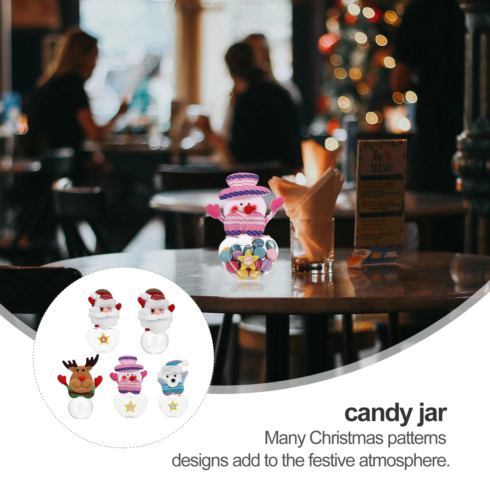 

5pcs Candy Jars Christmas Snack Storage Boxes Safe Plastic Party Supplies Decorative Sweets Container Festive Gift Jar