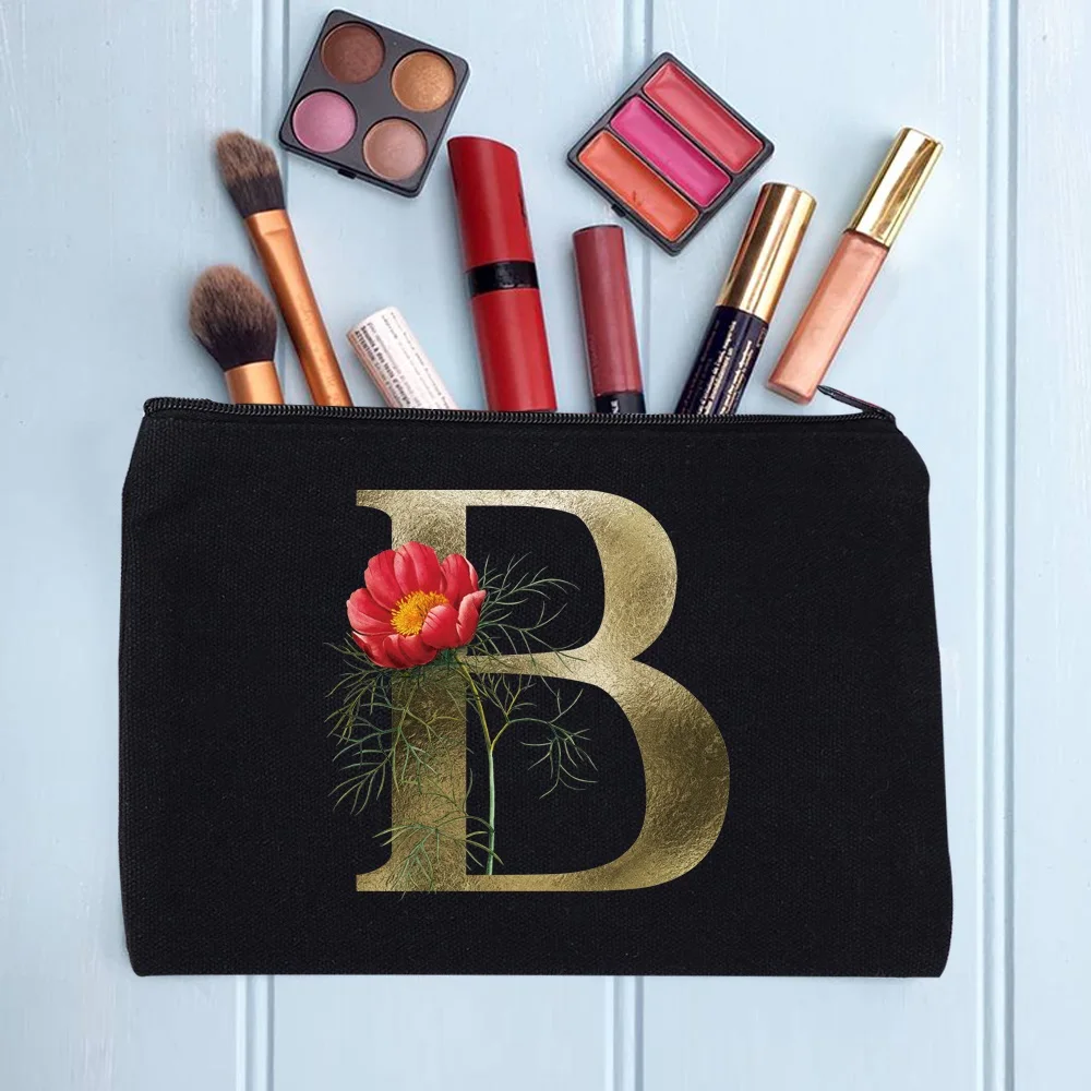 Makeup Bag Cosmetic Bags Travel Lipstick Organizer Cases Gold Flower Pattern Print Series 2024 Fashion Zipper Clutch Phone Purse