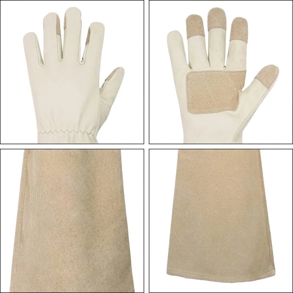Gardening Gloves Made of Full Pigskin Leather with Extended Cuff for Outdoor Yard Maintenance Flowering Shrub Trimming Tasks