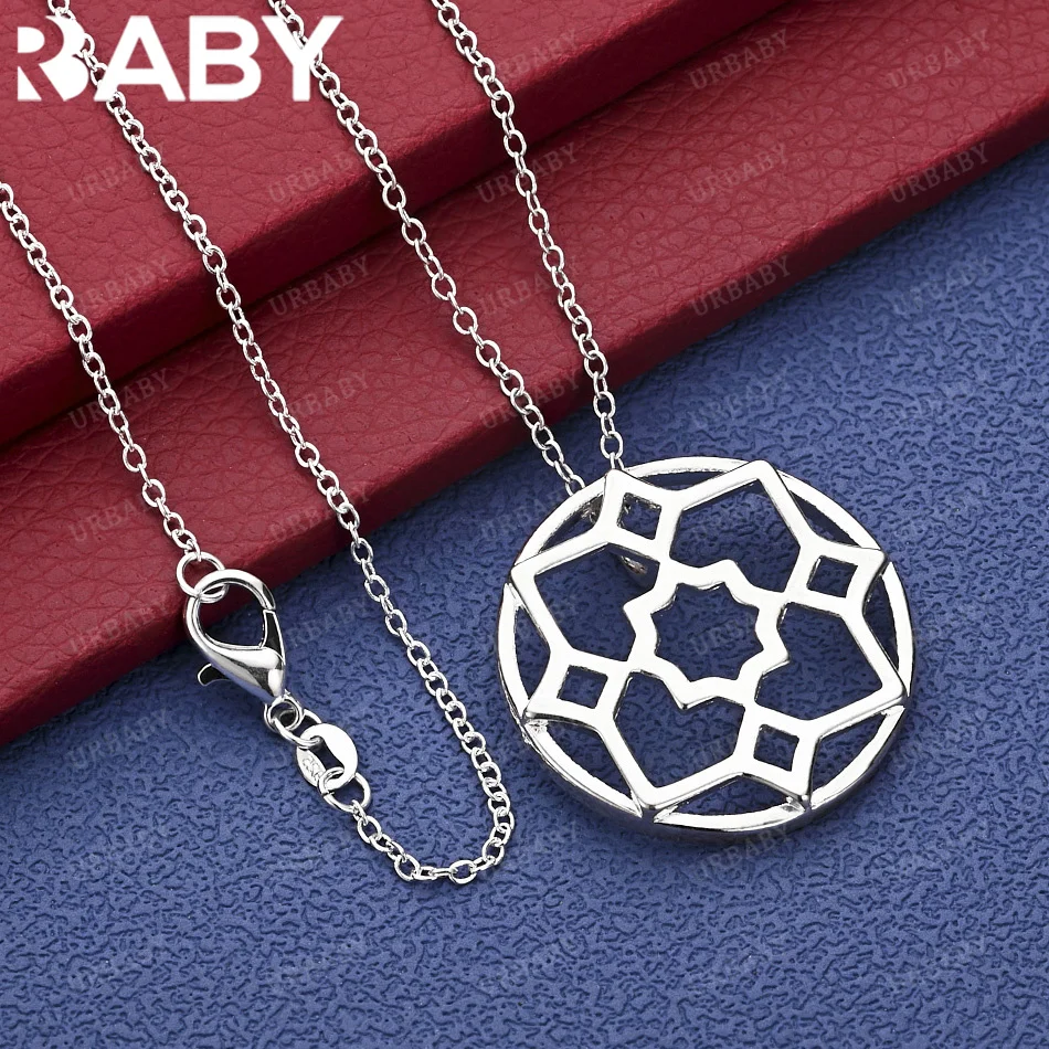 

URBABY 40-75cm 925 Sterling Silver Round Pendant Necklace Anniversary Gift Popular Wild Fashion Romantic Jewelry