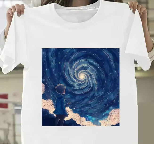 

2025Van Gogh, маленький принц, картина маслом, модная женская одежда в стиле Харадзюку, летняя футболка с короткими рукавами, повседневный топ с круглым вырезом