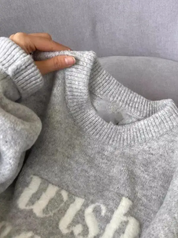 

American Retro ey Knitted Sweater Women's Loose Outerwear Lazy Sle round Ne Soft Nurturing Knitted Top Autumn Winter