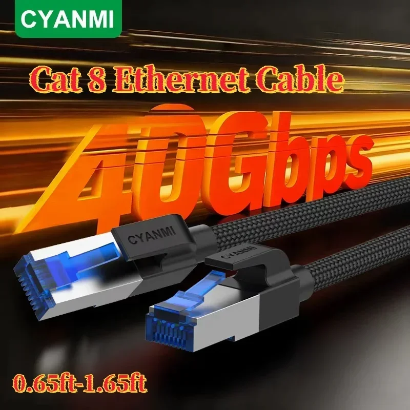 CYANMI Cat 8 Ethernet Cable 2000MHz 40Gbps High-Speed Nylon Braided RJ45 Network LAN Patch Cord for Indoor And Outdoor Use