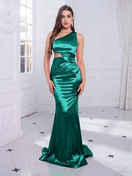 Romagic One Shoulder Sleeveless Bodycon Cocktail Prom Gown Satin Stretch Mermaid Sexy Hollow Waist Women Evening Party Dress