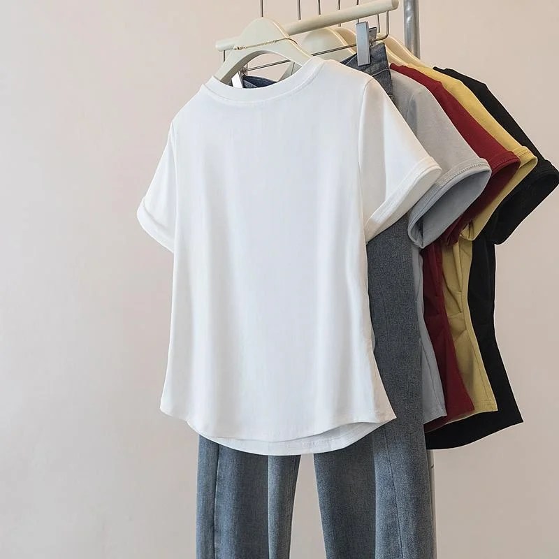Summer Female V Neck Shirt Tops Coat Spring Ladies Large Size 4XL Loose Blouse French Women Short Sleeves Regular Shoulder T-shi - view 2