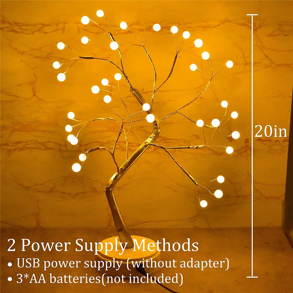 Tabletop Bonsai Tree Light 36 Pearls LED 8 Mode Remote Control DIY Artificial Lamp Bedroom Desktop Indoor Decoration Night Light